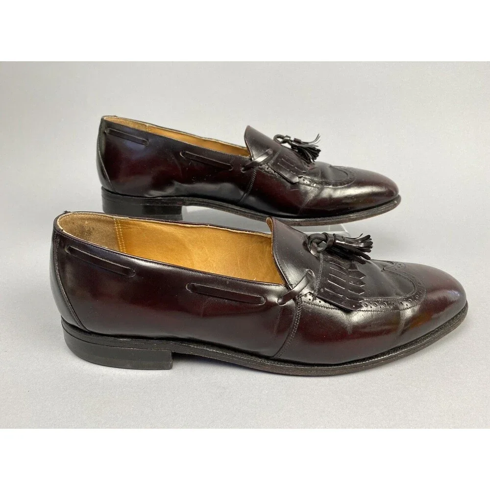 JOHNSTON & MURPHY BURGUNDY WINGTIP OXFORD SHOES SLIP ON TASSLE LOAFER 11 D/B
